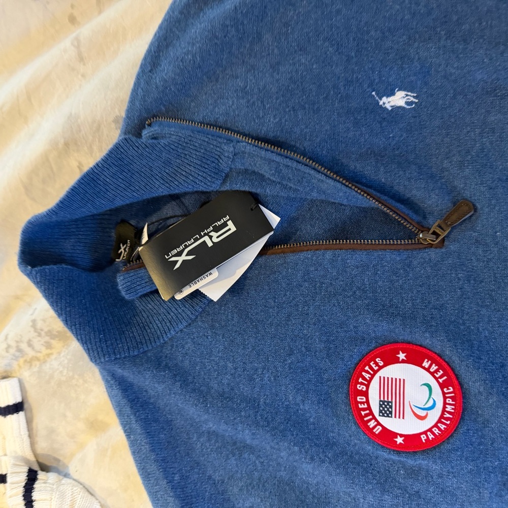 Ralph Lauren Blue Paralympics Zip-Up Sweater with Logo - Picture 2 of 3